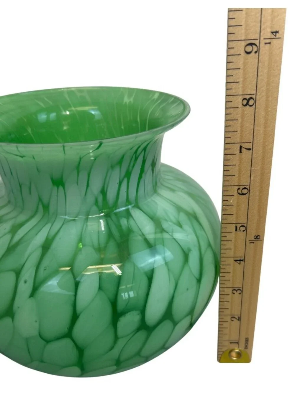 Alicja Hand Blown Art Glass Vase Green White Marbled Pebble Pattern Poland